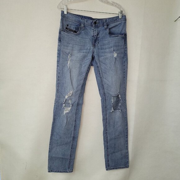 Empyre Jean Mens 32x32 Blue Cotton Stretch Busted Knee Distressed Streetwear